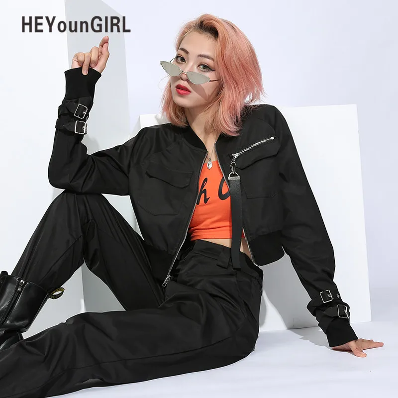 Уличная одежда HEYounGIRL черная куртка бомбер укороченные пальто и куртки в стиле