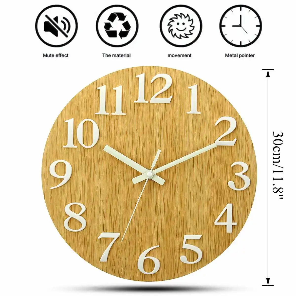 12 Inch Silent Luminous Wall Clocks Glow in Dark Modern 3D Decor Home Living Room Bedroom Quartz Wall Hanging Clock