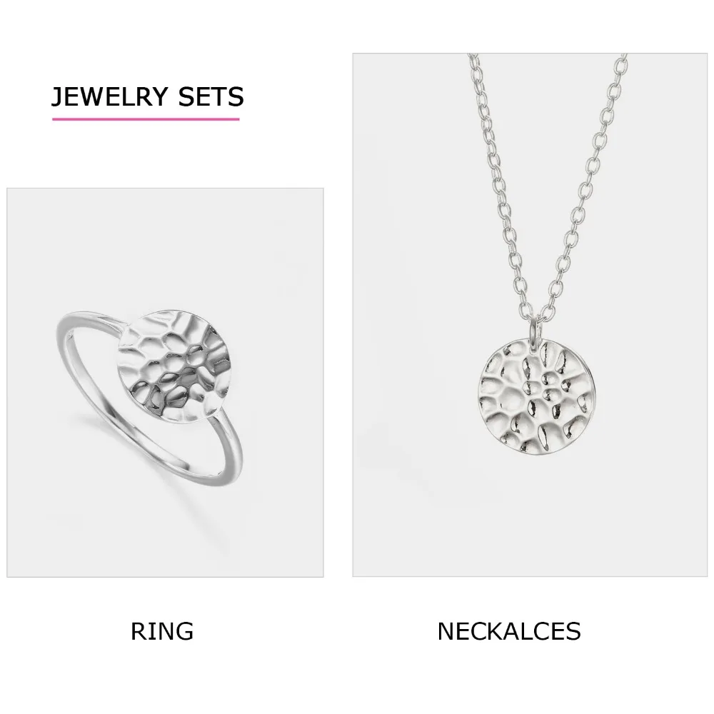 e-Manco Trendy Jewelry Set For Women 925 Sterling Silver Stud Necklaces With Geometric Rings Pendant Necklace Fine Jewelry