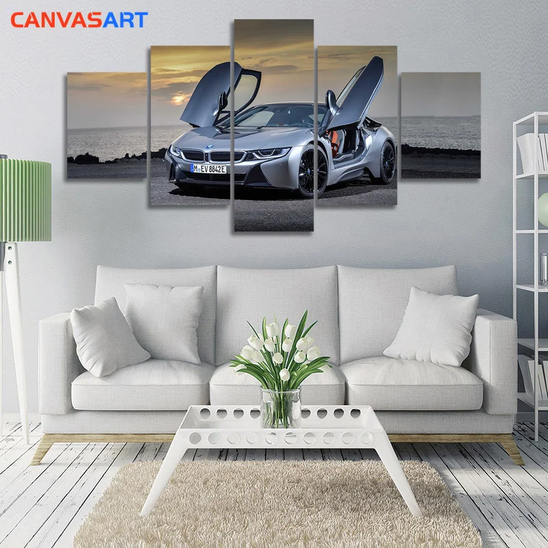 Холст искусство 5 шт. HD картины автомобиль BMW I8 плакат произведение искусства
