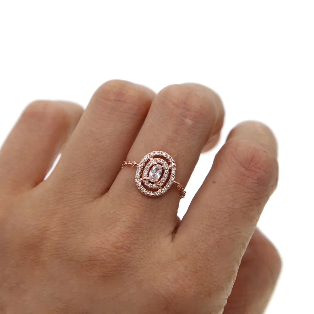 adjustable finger chain ring 2018 latest design Oval geometric shape pave cz circle elegance lovely girl midi rings