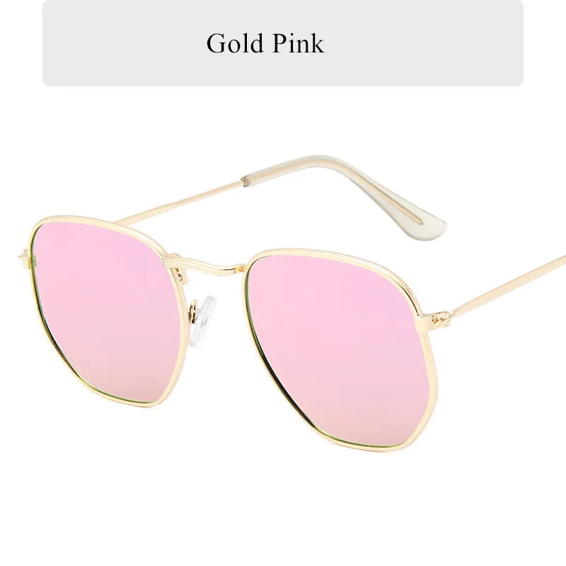 Oulylan, Винтажные Солнцезащитные очки, женские, мужские, фирменный дизайн, Ретро стиль, маленькие, полигоновые, солнцезащитные очки, шестигранная металлическая оправа, очки - Цвет линз: Gold Pink