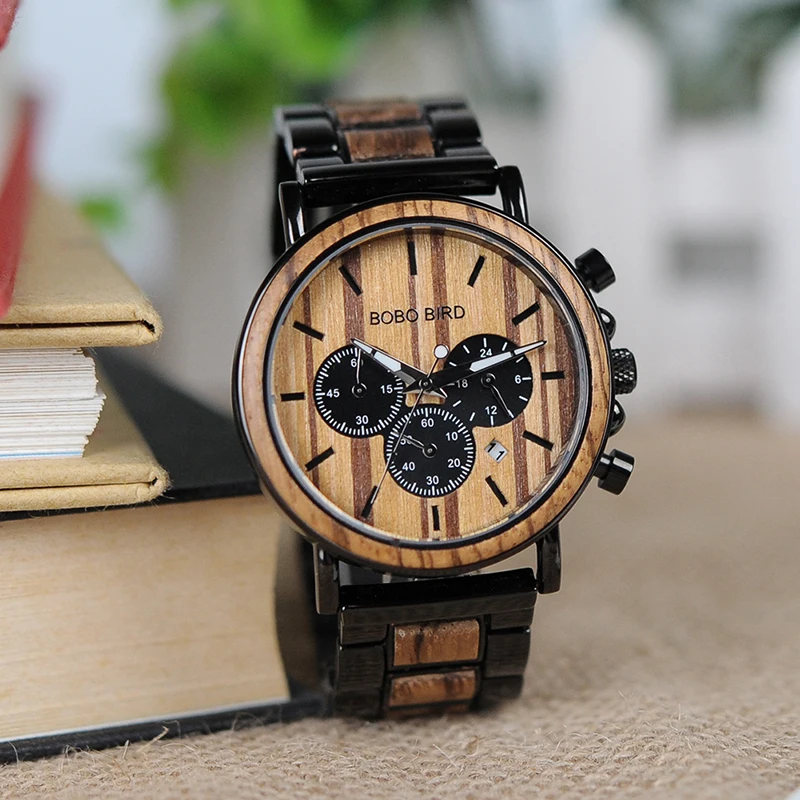 Zegarek męski drewniany na bransolecie Bobo Bird Logos 12 Zegarek drewniany Bobo Bird Logos 11