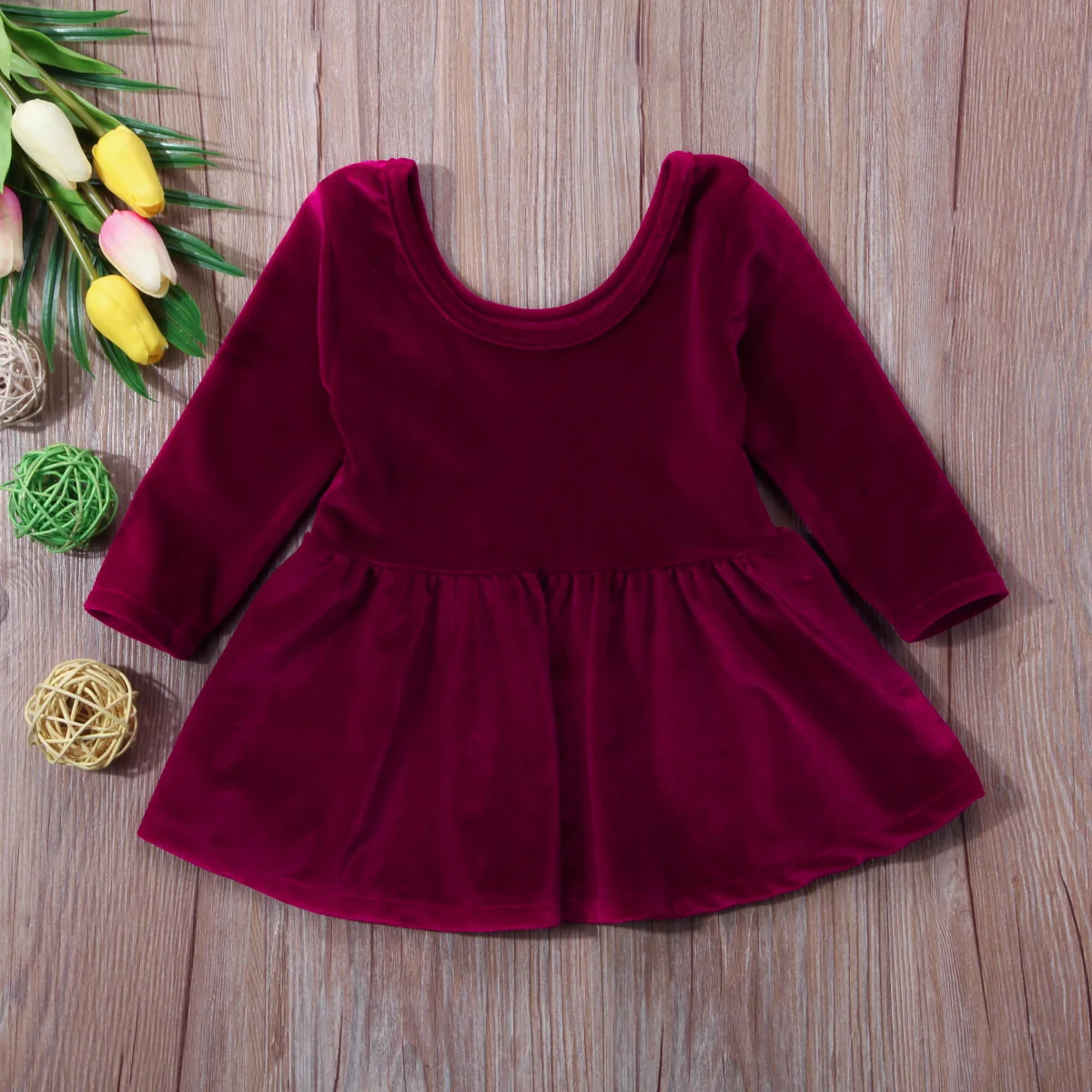 

Newborn Baby Girl Clothes Long Sleeve Pleuche Dresses 0-24M