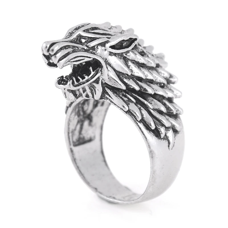 Vintage Wolf Head Rings Punk Animal Ring Men Silver Plated Stainless Wolf Rings Cool Gothic Man Finger Ring For Biker Jewelry