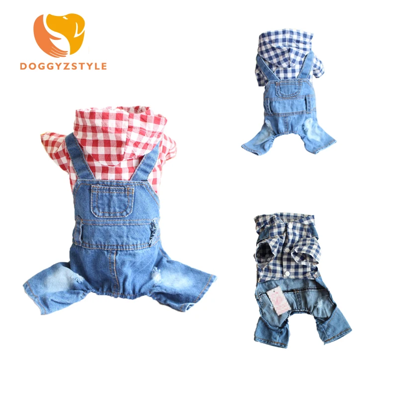 

Denim Dog Jumpsuit Stripe Jeans Pet Puppy Cat Red Blue Four Legged Dog Clothes Costume Dogs Fashional DOGGYZSTYLE