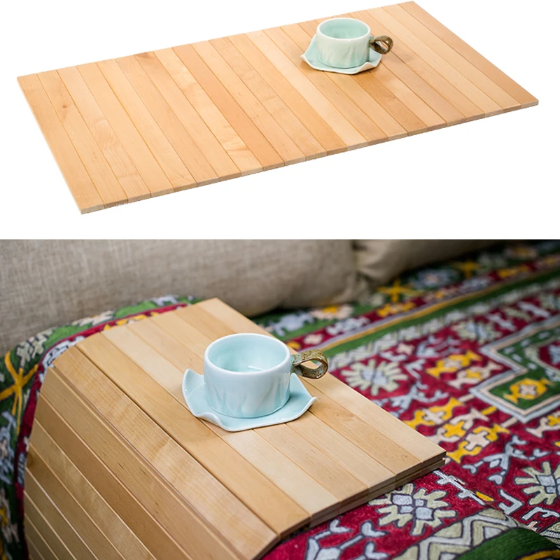 

Natural Wood Sofa Tray Table Wheel Folding Sofa Armrest Tray Bamboo Slip Coaster Insulation Pad Dropshipping Kitchen