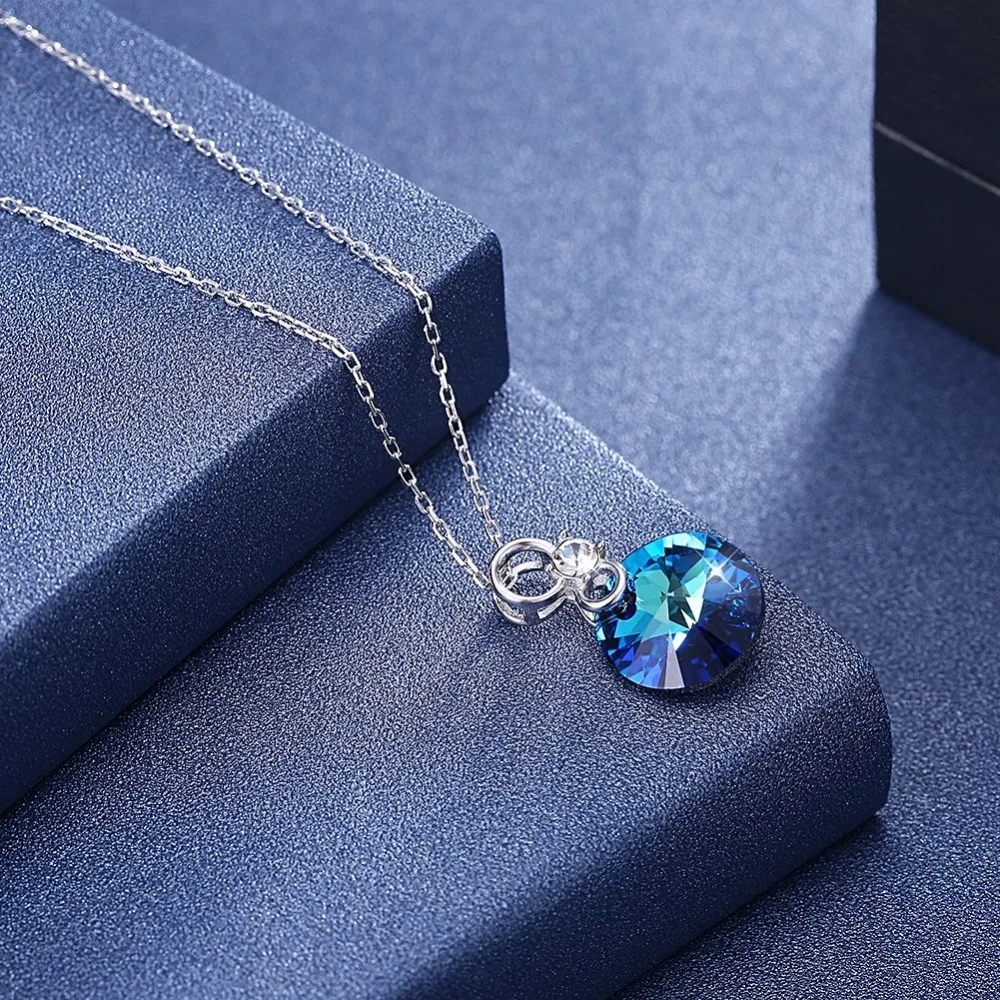 LEKANI кристаллы от Swarovski ожерелье 925 женское ожерелье Кулон Мода Элегантный шик Bijoux Белый Розовый Синий круглые украшения