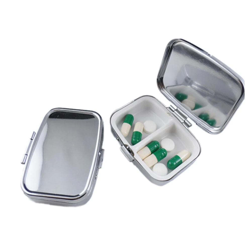 

1PCS Newest Metal Pill Box 2- Lattice Grid Travel Storage Case Pill Cases Portable Rectangle Container