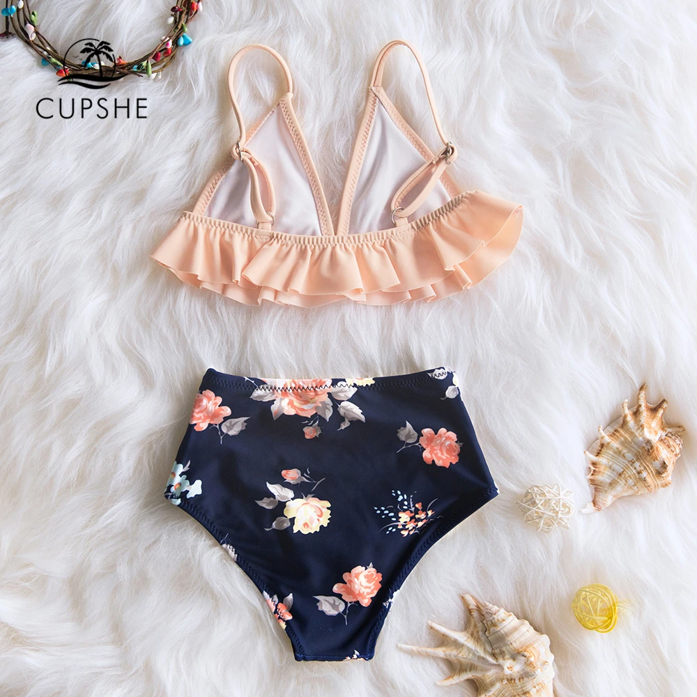 CUPSHE/2019 детское Желтое Бикини с цветочным принтом и завязками спереди для