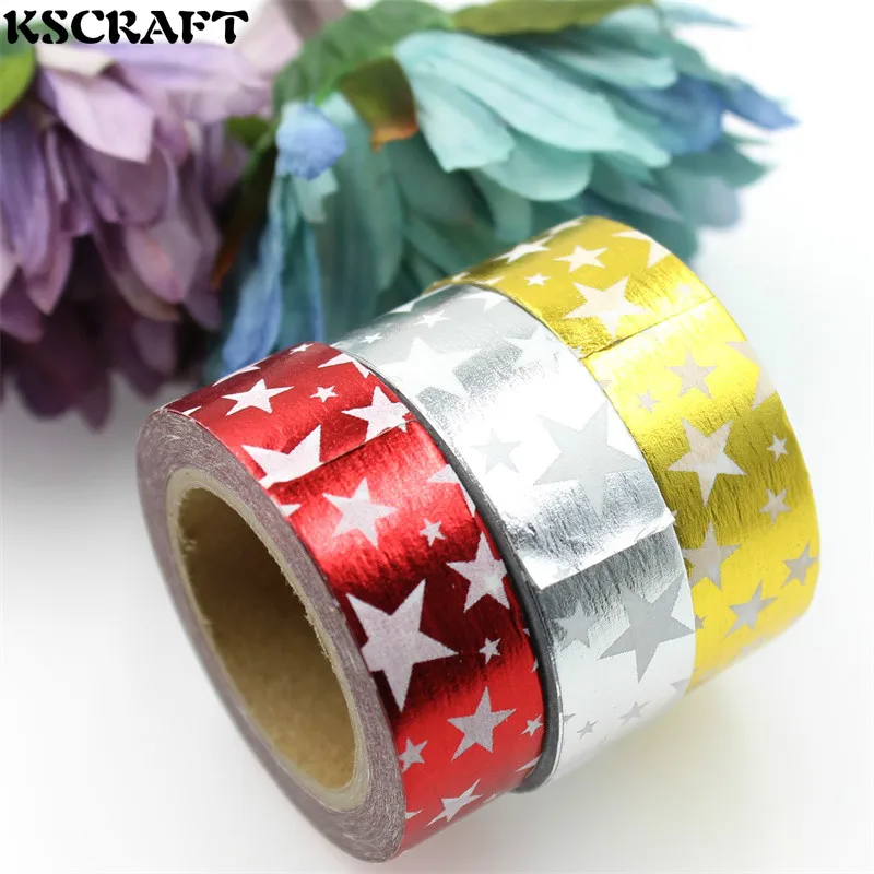 

KSCRAFT 15mm*10m Adhesive Tape for Scrapbooking DIY Craft Sticky Deco Masking Japanese Paper Washi Tape Stars