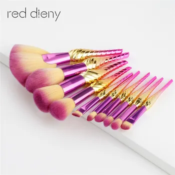 

newest Style Conch Makeup Brush 10pcs Rainbow Face & Eye Brushes Professional Foundation Powder Make Up Brush Kit Tools