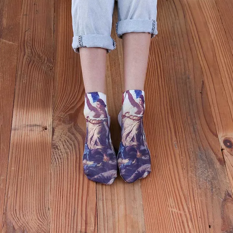 [WPLOIKJD]3D Print Art Abstract Oil Painting Harajuku Van Gogh Socks Japanese Ankle Socks Women Creative Meias Calcetines Mujer