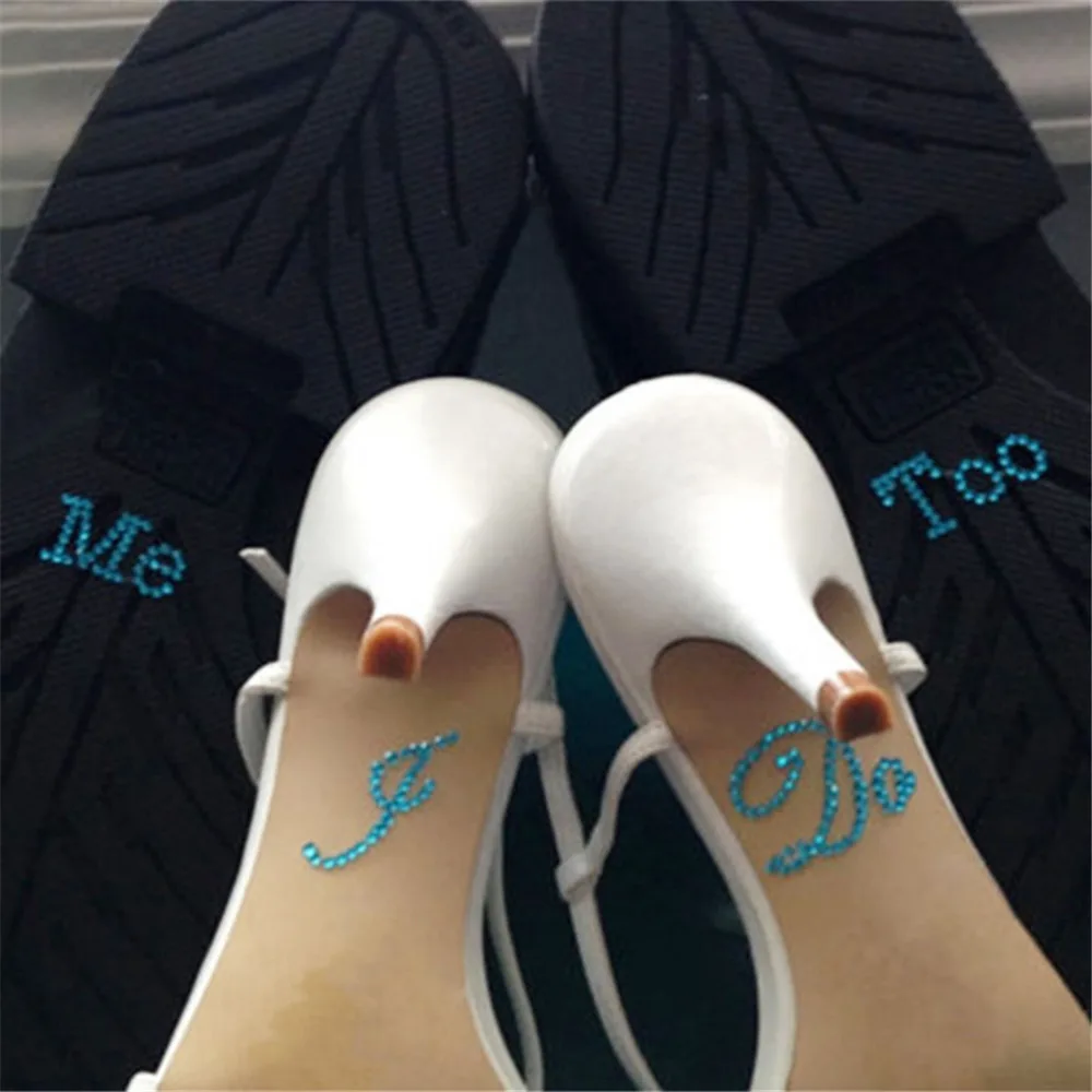 

1 Set White Blue Rhinestone Letter I Do Me Too Wedding Bridal Groom Shoe Sticker For Shoes Decoration