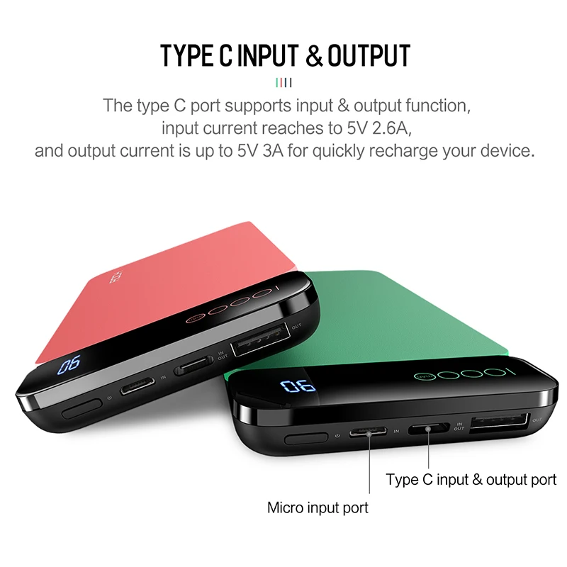 Rock Portable 10000mah Power Bank Slim Thin Backup Charger Polymer Digital Display Powerbank 10000 mah External Battery