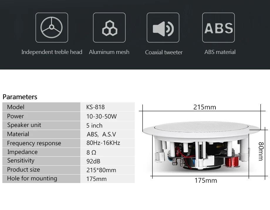 OUPUSHI KS-818 домашний звук системы потолок динамик крышка 5 дюймов усилители домашние динамик 30 Вт Impedence Ом