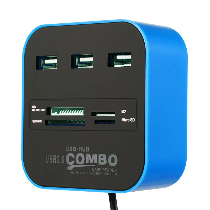 Сделать дауэр USB концентратор комбо все в одном USB 2,0 Micro SD высокоскоростной кардридер 3 адаптер портов разъем планшетный ПК компьютер ноутбук - Цвет: Blue