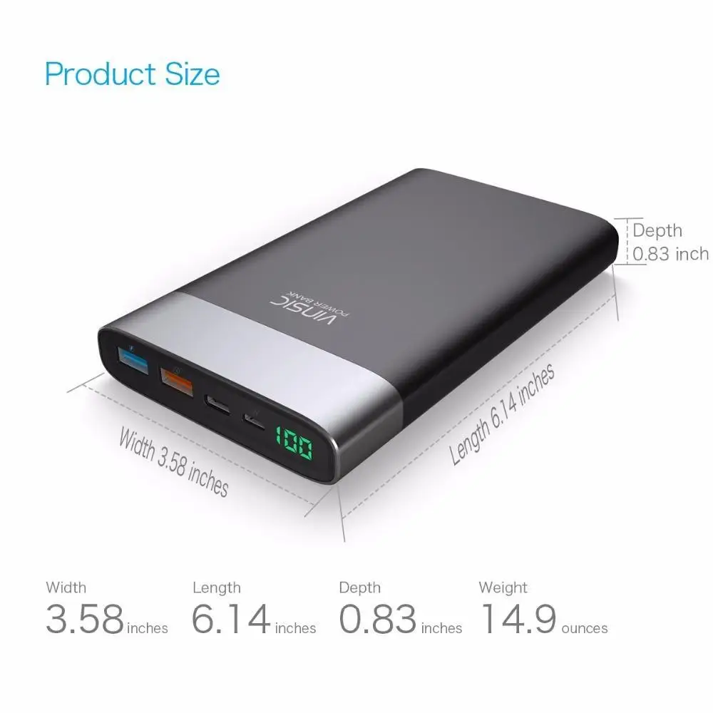 Vinsic 20000 mAh power Bank Быстрая зарядка 3,0 двухсторонняя Быстрая зарядка type-C двойное зарядное устройство USB для i Phone X 8 8 Plus MI