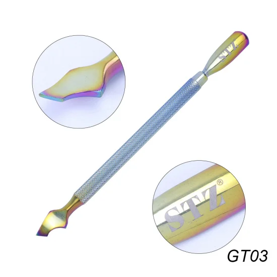 STZ Радужный Толкатель для кутикулы с двойной головкой для маникюра, инструменты для удаления омертвевшей кожи, ложка, трианговые палочки для дизайна ногтей, GT01-05 - Цвет: GT03