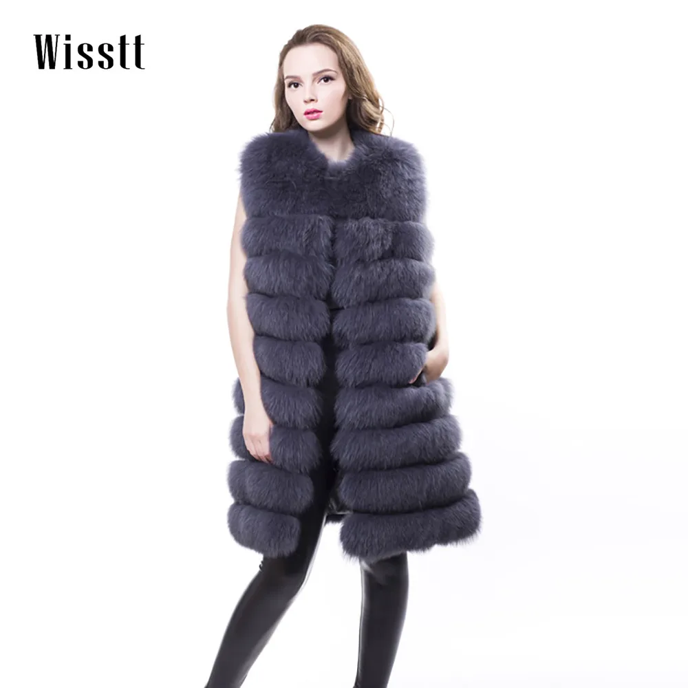 

Wisstt Real Fox Fur Vest Natural Whole Fur Coat Women Winter Standard Sleeveless Button natural fur real fur coat
