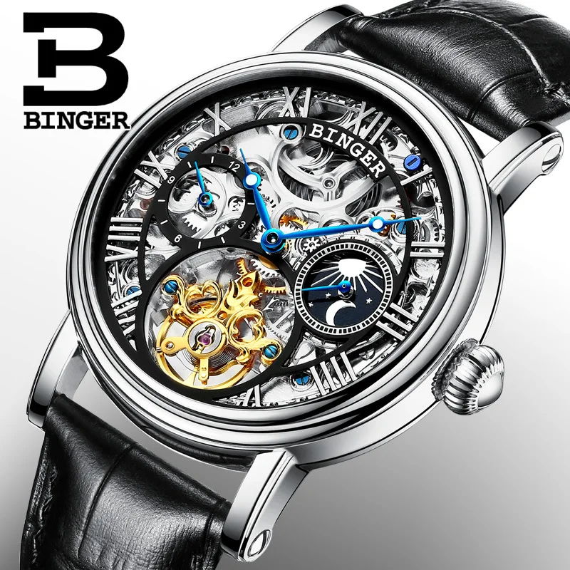 

New personality Men Watch mechanical Man's Clock double-sided hollow leather strap creative Carnival Business Male Wristwatch