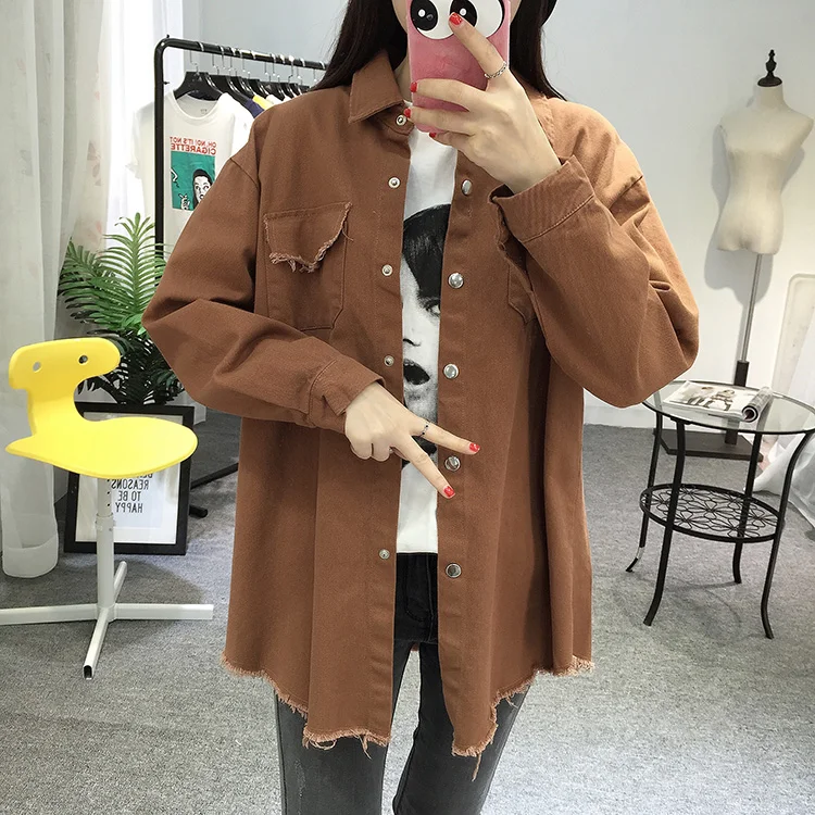 2018 Spring Autumn New Long Section Lapel Tassel Denim Jackets Women Loose Casual Long Sleeve Female'S Thin Basic Jacket Coats (10)