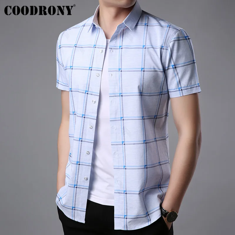 

COODRONY Short Sleeve Plaid Shirt Men Brand Clothing 2019 Summer New Business Casual Shirts Social Dress Camisa Masculina S96044