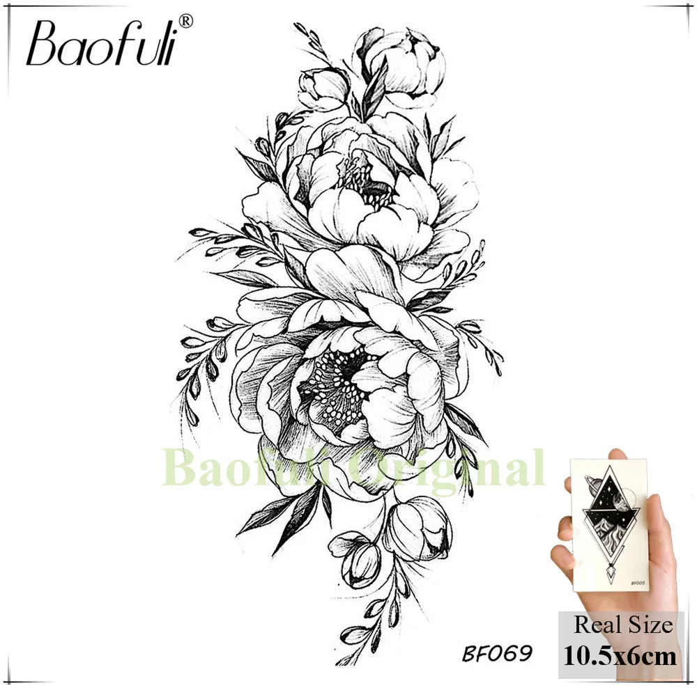 BAOFULI 20 أنماط النساء السود الزهور الوشم للتحويل وهمية 3D الجسم الفن الوشم الرقبة الأسلحة كم روز المؤقتة الوشم ملصق