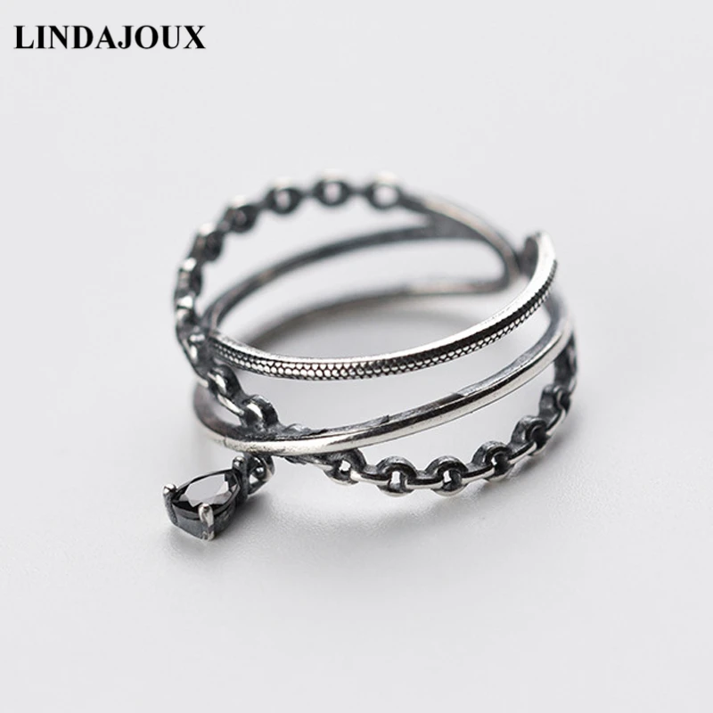 

LINDAJOUX 925 Sterling Silver Thai Triple Layers Zircon Charm Ring For Women S925 Resizable Wedding Engagement Rings