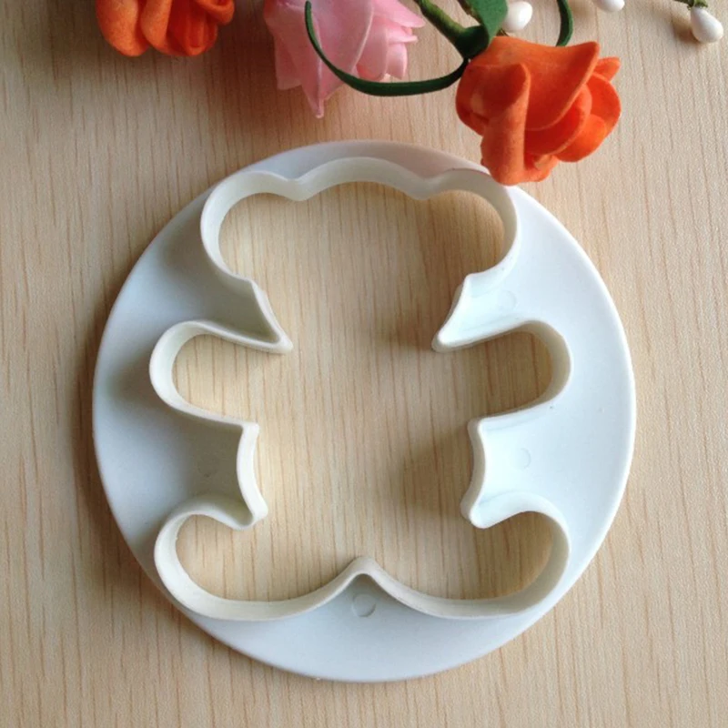 

Free Shipping 3pcs Plastic DIY Teddy Bear Shape Printing Mould Chocolate Sugar Cookie Cutter Baking Cake Mold Tools