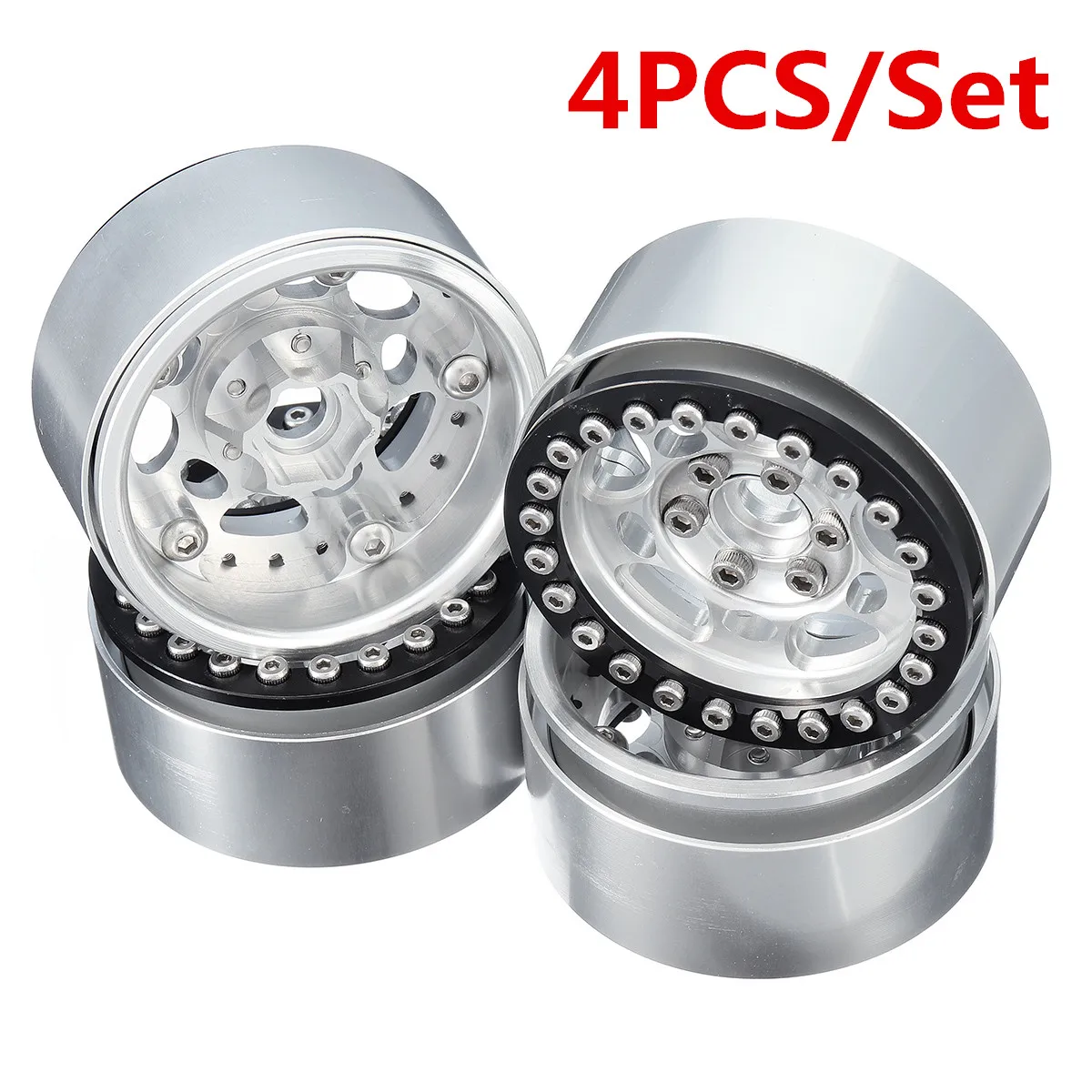 

4PC 1.9inch Aluminum Beadlock Wheel Rims for 1/10 RC Crawler TRAXXAS TRX-4 #45 Car Parts Silver