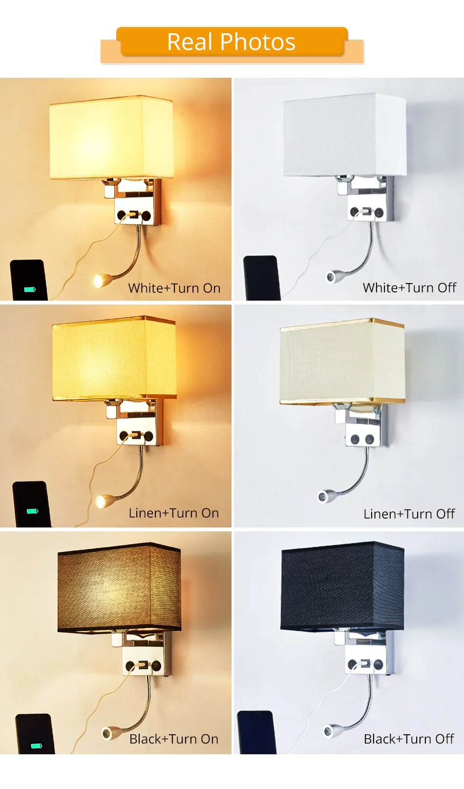 LED E27 Bulb Wall Light Modern Bedroom Bedside Hotel Living Room Wall Sconce Lighting 7W 85-265V Indoor Night Lighting Fixture  (9)