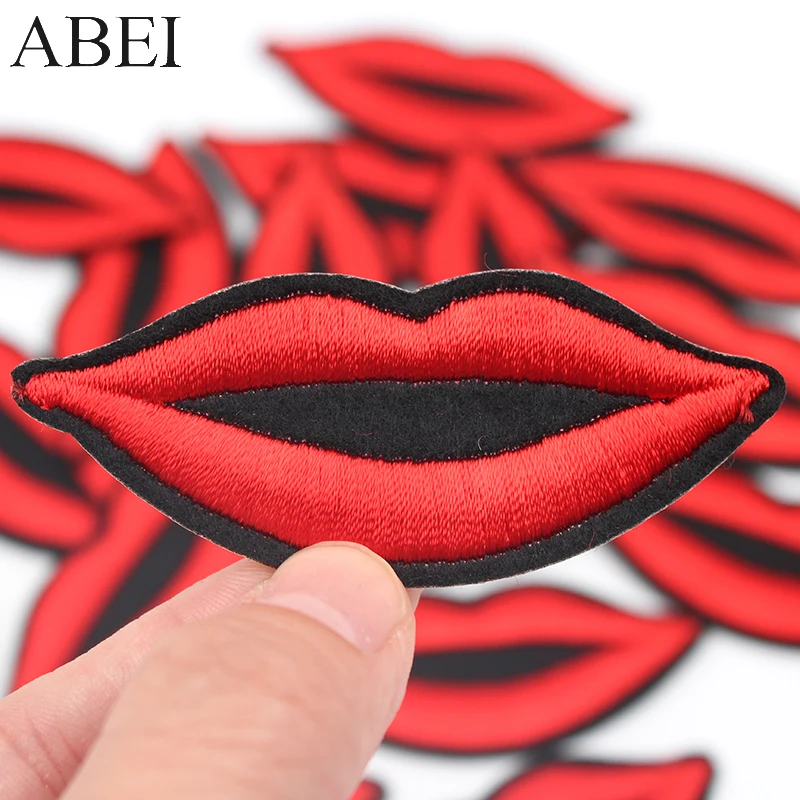 10pcs/lot Embroidered Lip Patches Iron On Mouth Appliques Diy Clothes