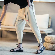 M-5XL! мужские летние брюки длиной до лодыжки льняные повседневные брюки тонкие свободные шаровары мужские большие дворы мужские брюки