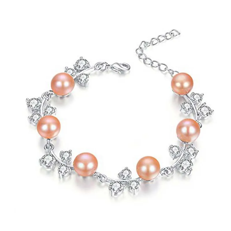 Высококачественные пресноводные жемчужные браслеты натуральный жемчуг браслет для женщин жемчужный браслет - Окраска металла: Pink
