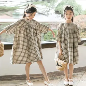 

2019 Korean style girls plaid dress fashion summer cotton girls dresses 4-9t B302