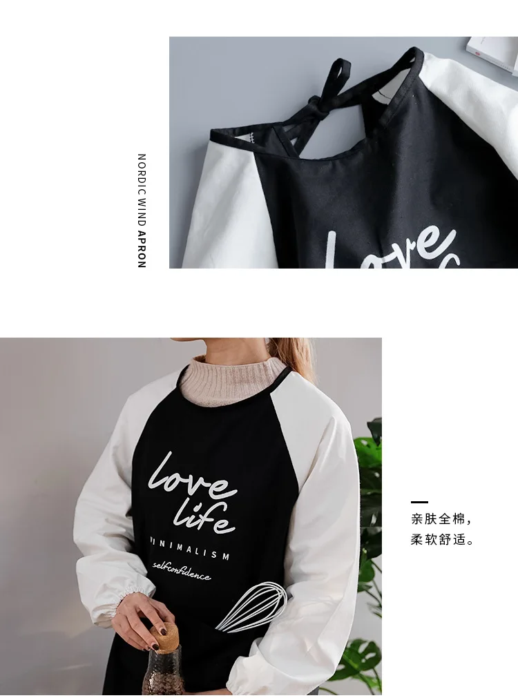 10 Long Sleeve Kitchen Apron Nordic Simplicity Style Cooking Baking Shop Skirt Bibs Cafe Flower Shop Hairdresser Overalls Home Pinafore Schort Avental
