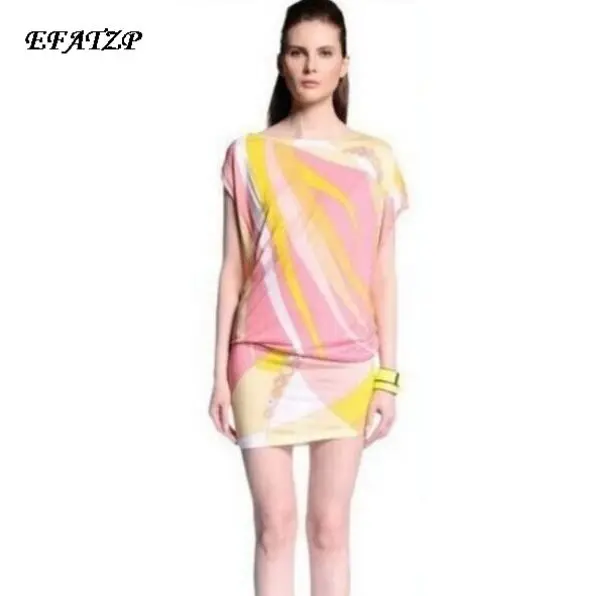 

New 2015 Luxury Brands Women's Short Sleeves Multicolor Abstract Geometric Print Plus Size XXL Stretch Jersey Silk Dress