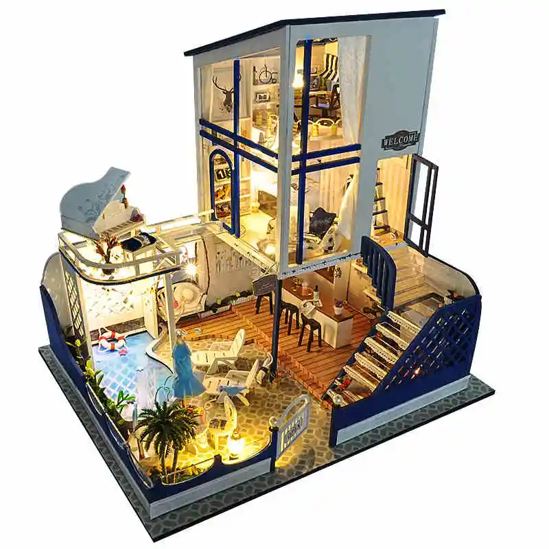 

Nordic Simplicity Diy Cottage Villa Model Villa Starlight Waltz Wooden Toy Model Creative Handmade House Model Assembled Toys