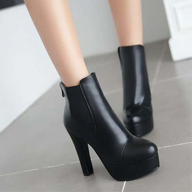 

Spring and autumn single boots female zipper thick high heel ankle boots chelsea boots platform winter plus size women's shoes