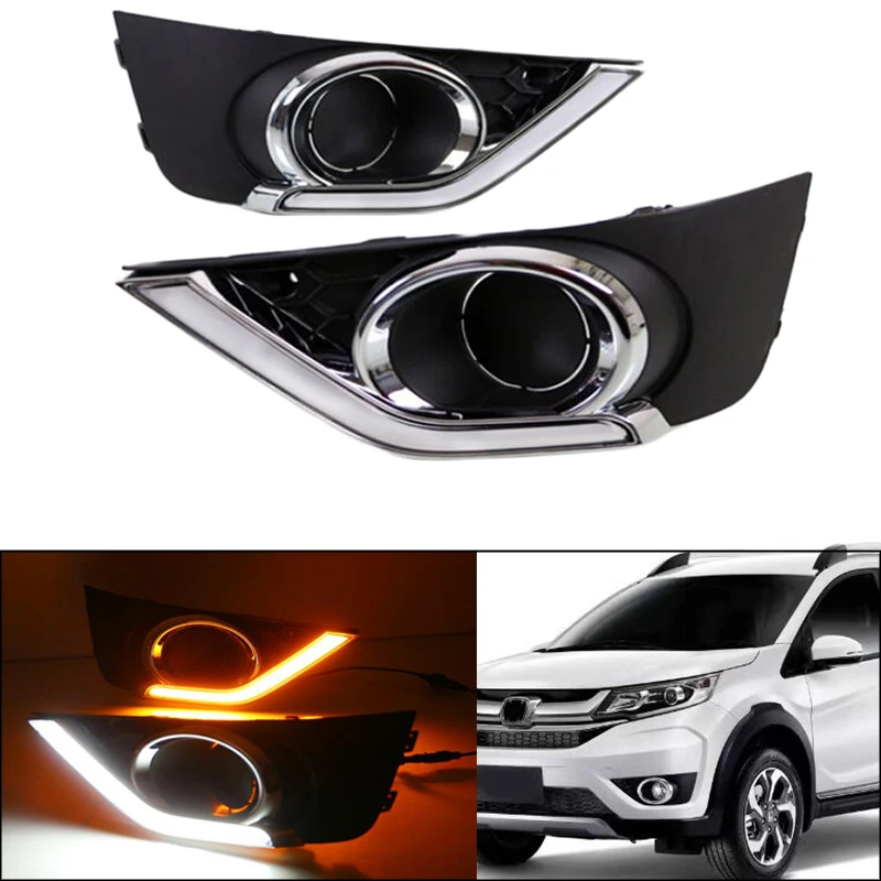

2PCS LED Daytime Running Light DRL Fog Lamp Turning Yellow Signal For Honda BR-V BRV 2016 2017 Car Accessories Waterproof 12V
