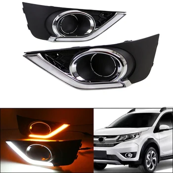 

2PCS LED Daytime Running Light DRL Fog Lamp Turning Yellow Signal For Honda BR-V BRV 2016 2017 Car Accessories Waterproof 12V