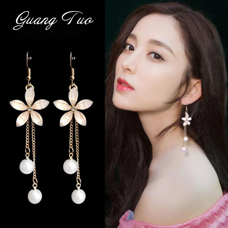 

ES229 Flower Earrings Female Temperament Fringed Pearl Earrings For Women Jewelry Simple Long Personality Wild Earring Gift