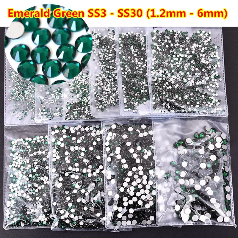 

ss3 - ss34 1440pcs All Sizes Emerald Green Nail Art Rhinestones Flatback Non HotFix Rhinestone Crystal Loose Strass For Nails