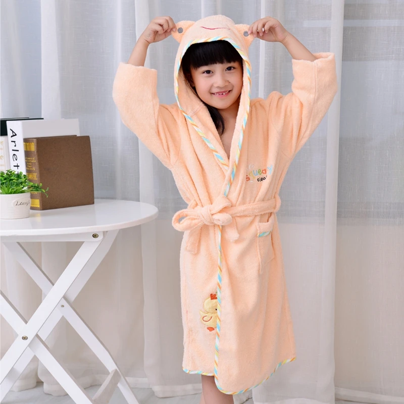 Buy Children's bathrobes kids cotton hooded long