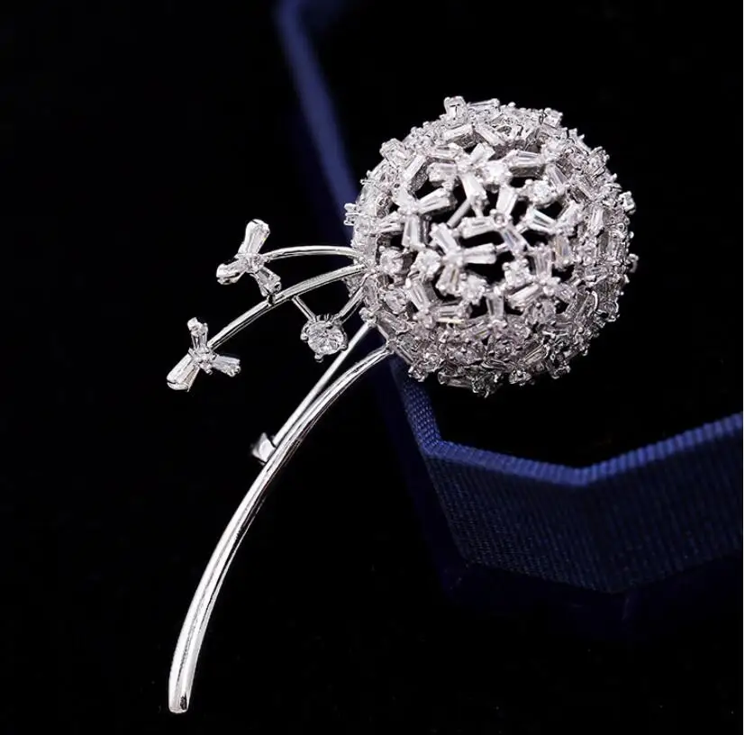 

CSxjd Elegant Jewelry Accessory Cubic Zircon Dandelion Flower Brooches Pins Lady's Scarf Buckle Jewelry