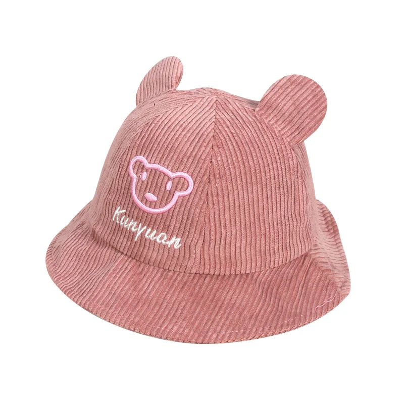 Corduroy Cotton Children Hat Catoon Bear Kids Bucket Hat With Ears Autumn Girls Sun Cap Hat Children Boys Fisherman Hat 2-4Y (2)