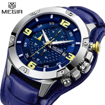 

Reloj hombre 2019 MEGIR Men's Luxury Sport Quartz Watches Top Brand Luxury Male Military Chronograph Wristwatch Leather Watches