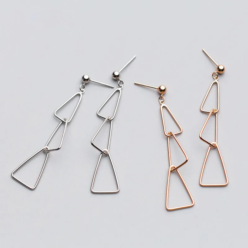 

Simple Triangle Hollow 925 Sterling Silver Dangling Earrings