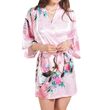Silk Satin Wedding Bride Bridesmaid Robe Floral Bathrobe Short Kimono Robe Night Robe Bath Robe Fashion Dressing